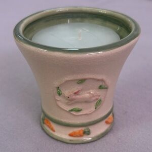 Russ Cream, Green, Orange Easter Bunny Candle Holder with Spearmint Candle